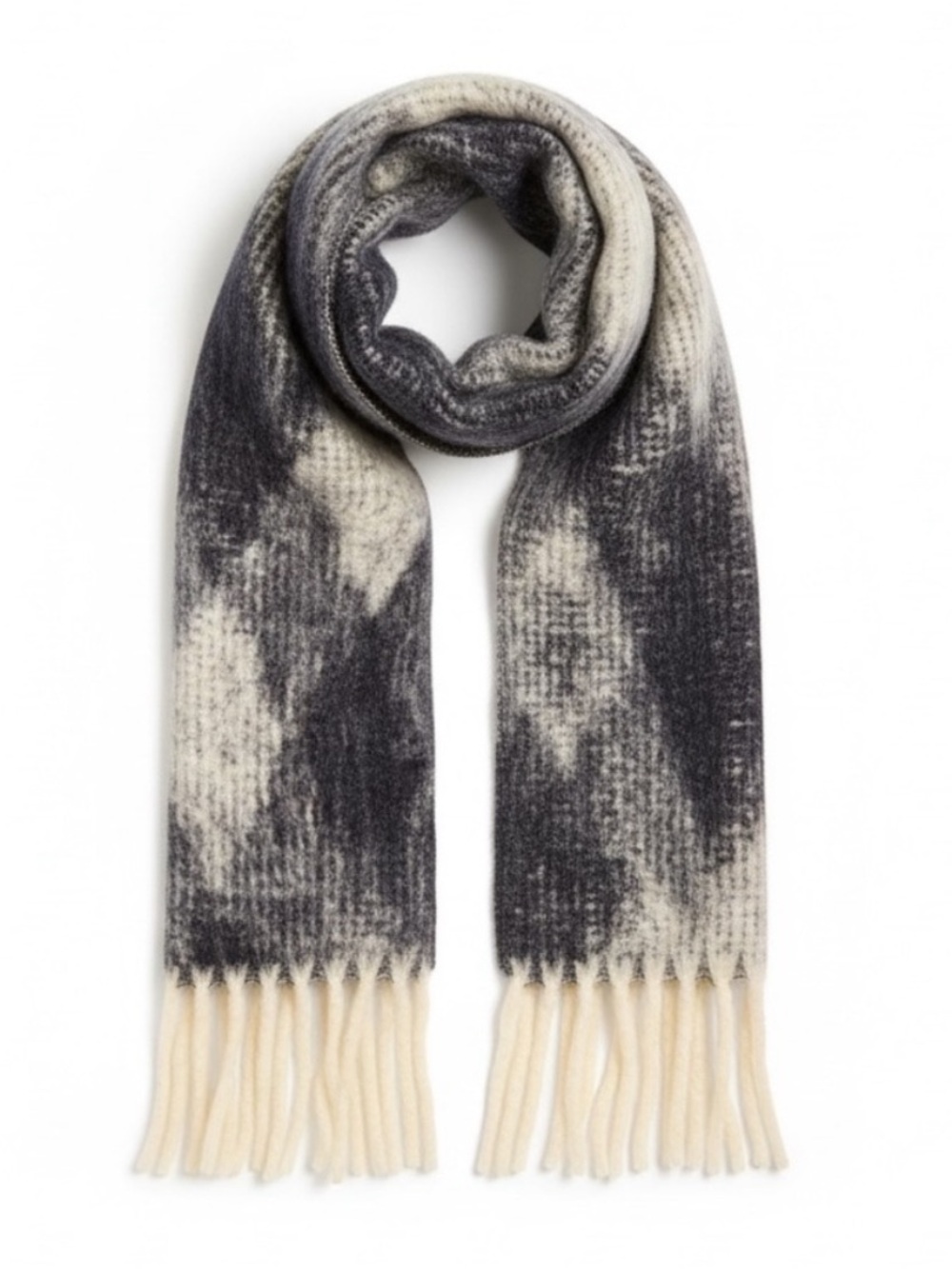 NEW J. Crew brushed wool blend woven diamond argyle gray cream scarf BU715